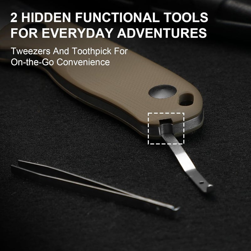 KIZER Drop Bear Fixed Blade Knife, 2.6" AEB-L Satin Blade EDC Hunting Knife with Tan G10 Handle & Built-in Tools, Outdoor Small Camping Survival Knives with Adjustable Kydex Sheath, 1092A2 - Image 3